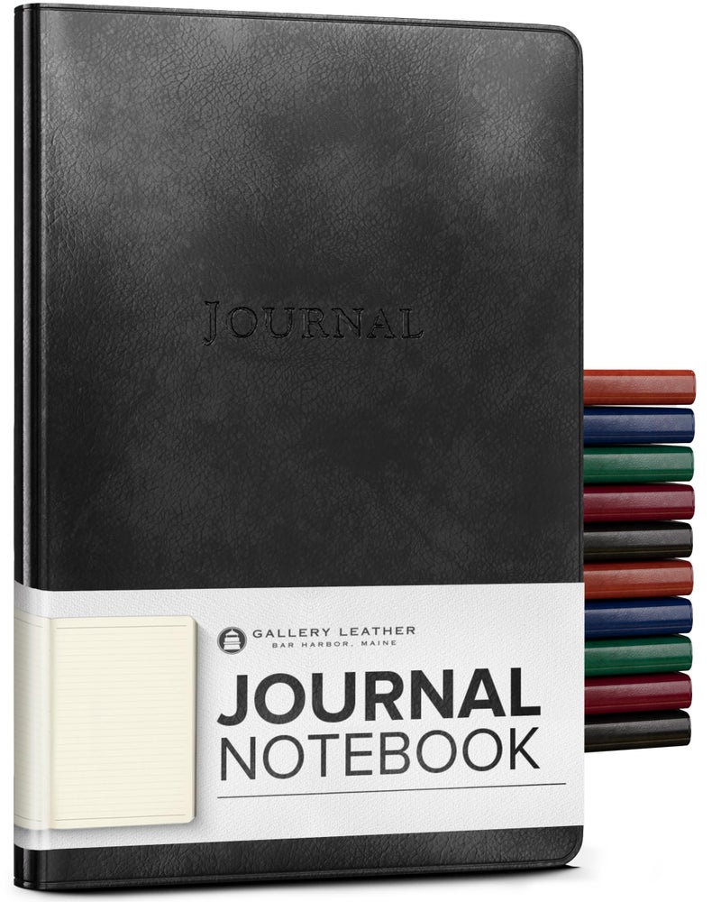Gallery Leather Journal - Crafted in Maine, USA - Elegant Leather Writing Notebook with 192 Lined Pages - A Timeless Space for Your Thoughts - Acadia Black, 8x5.5, Desk Lined - Image 1